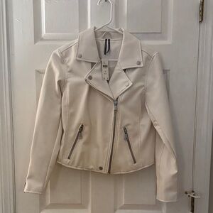 Anthropologie Cream Leather Moto Jacket